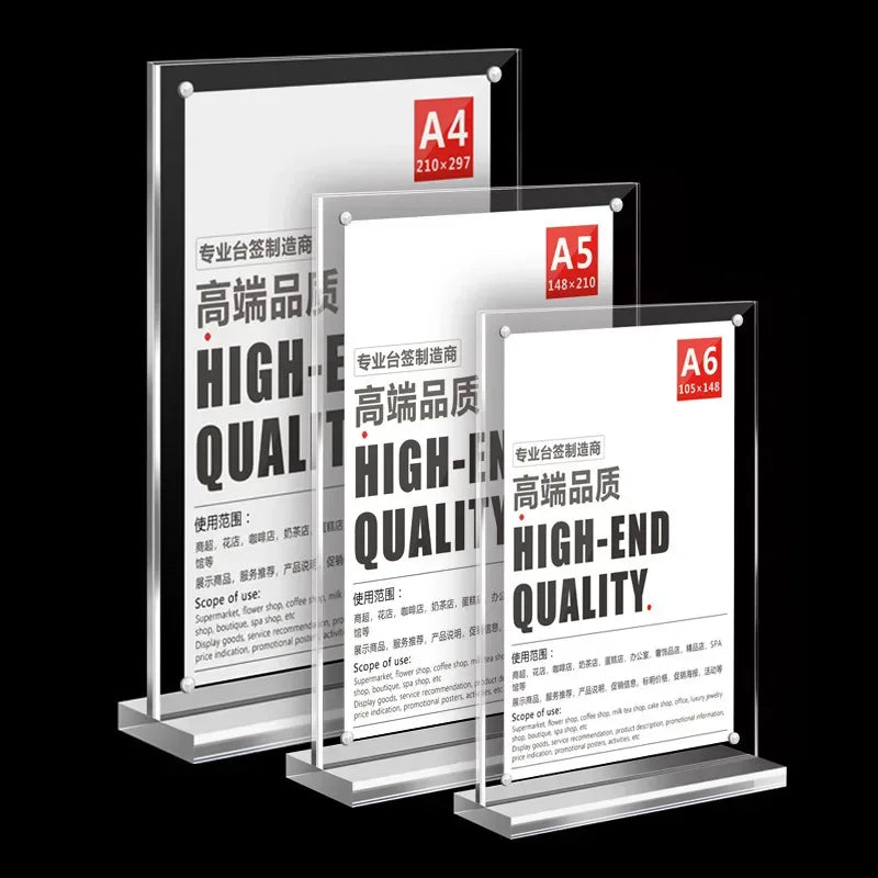 Acrylic Sign Holder — Double-Sided Desktop Display Stand for Posters