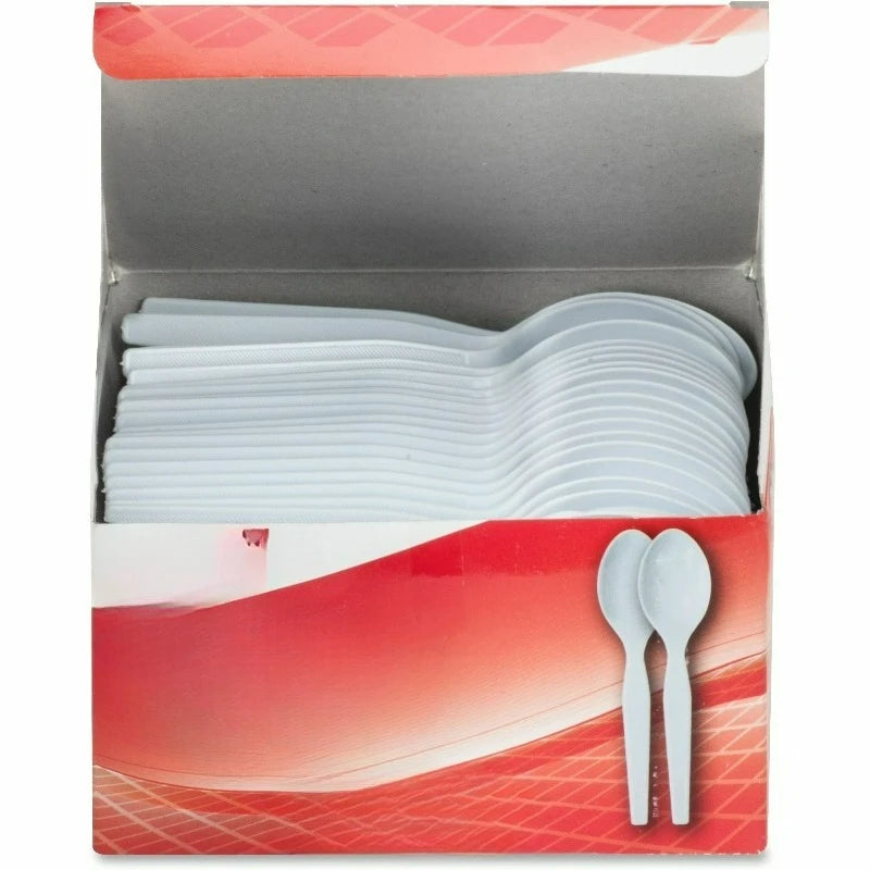 Heavyweight Disposable Spoons — Rigid White Polystyrene, 100 Count