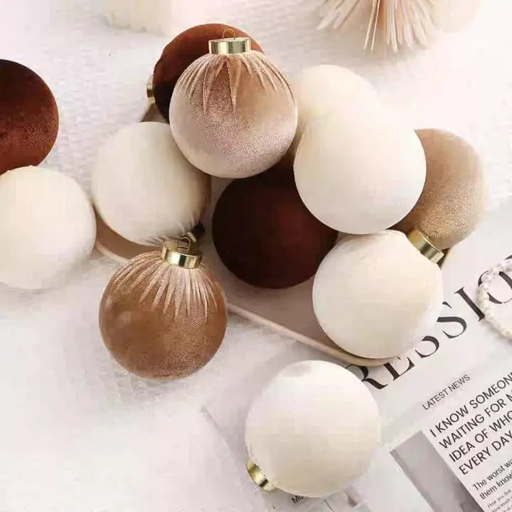 Flocked Fabric Christmas Ball Ornaments — 12-Piece Set for Holiday Decor