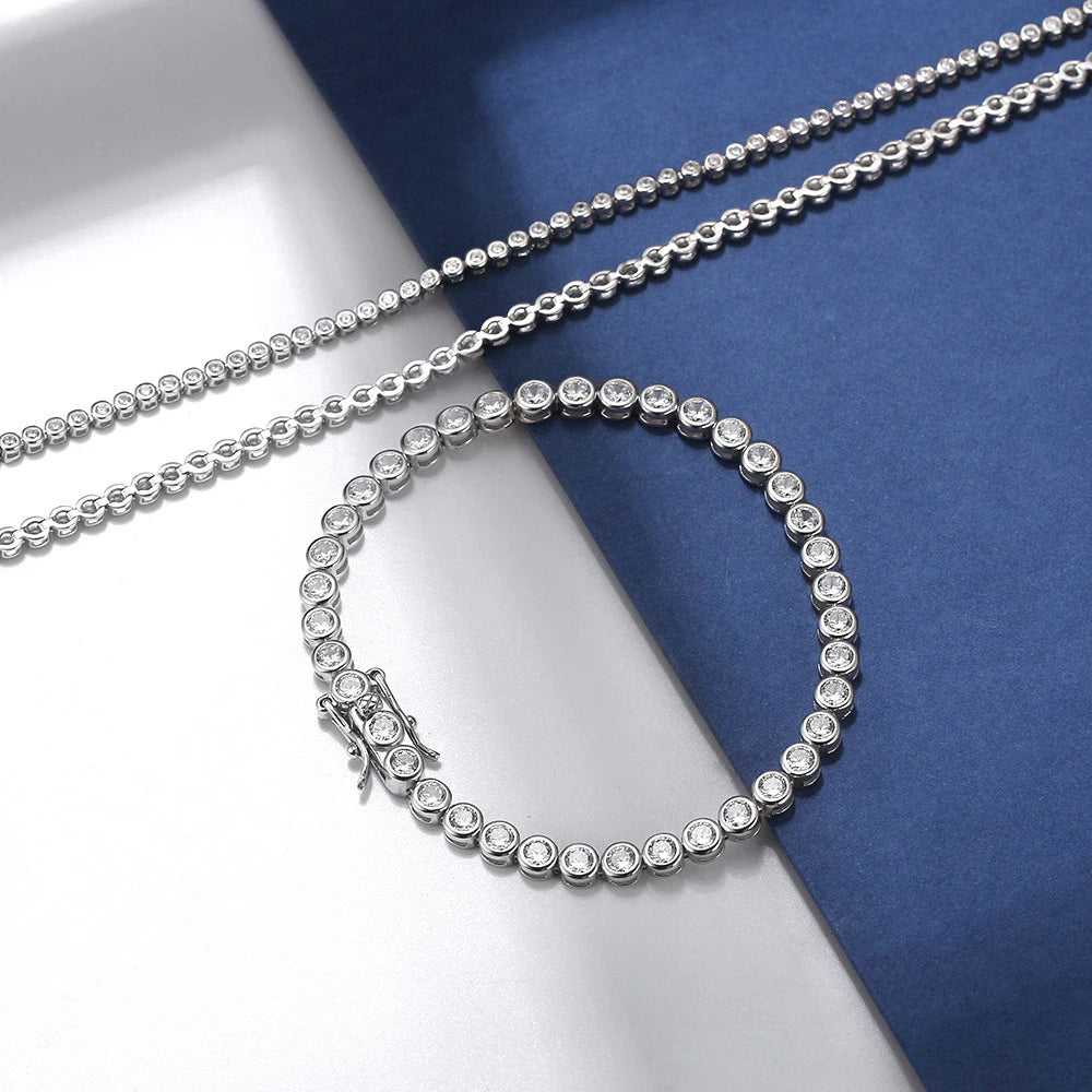knobspin Moissanite Tennis Bracelet — D VVS1 Round Cut Sterling Silver
