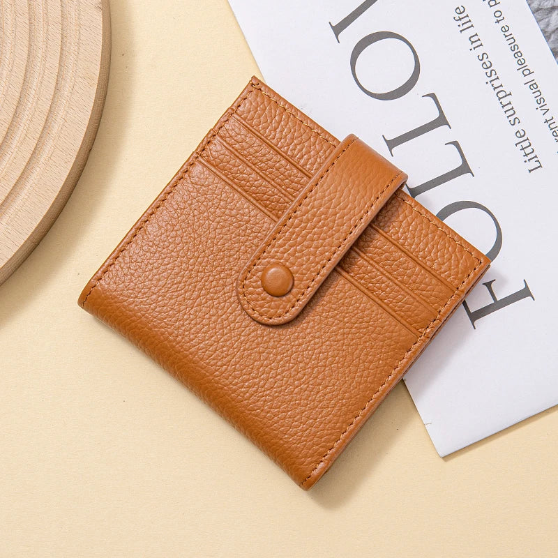 Genuine Leather Women's Mini Wallet — RFID Blocking Slim Two-Fold Purse