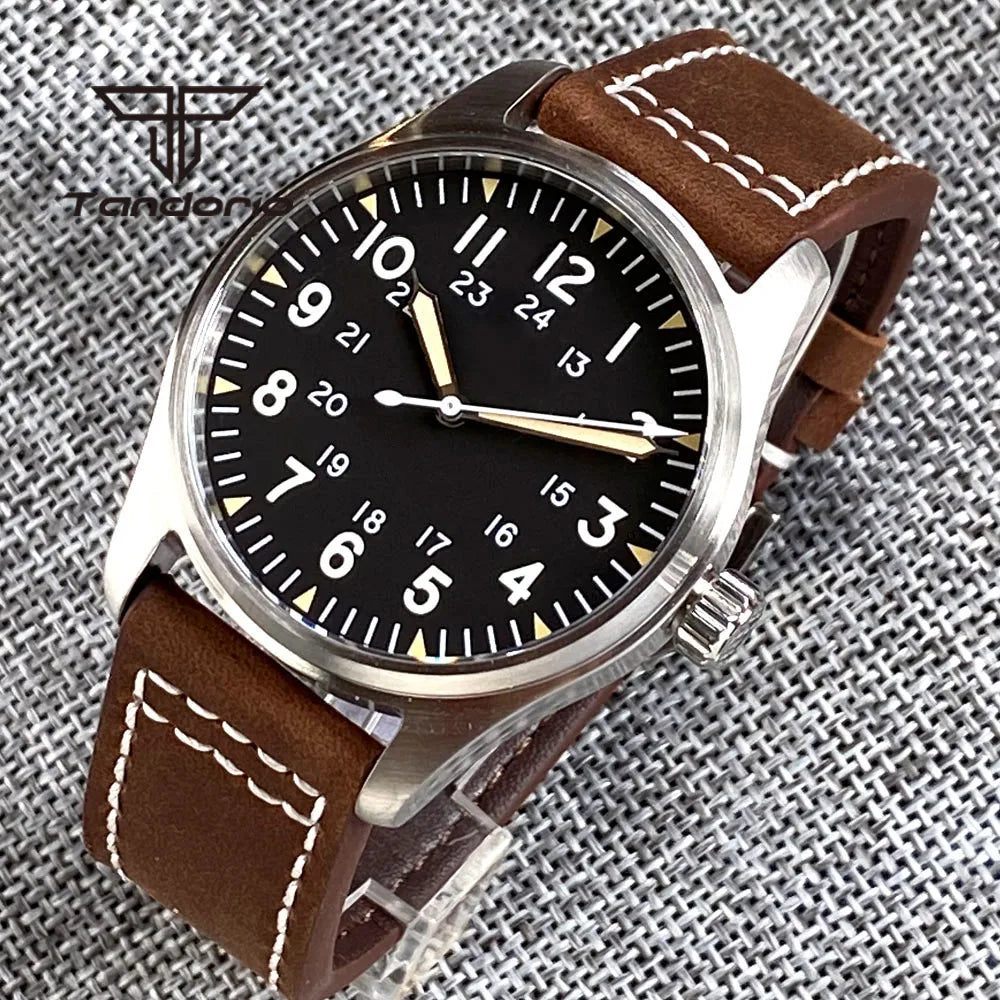 Tandorio Men's Automatic Dive Pilot Watch — 39mm Stainless Steel & Sapphire Crystal