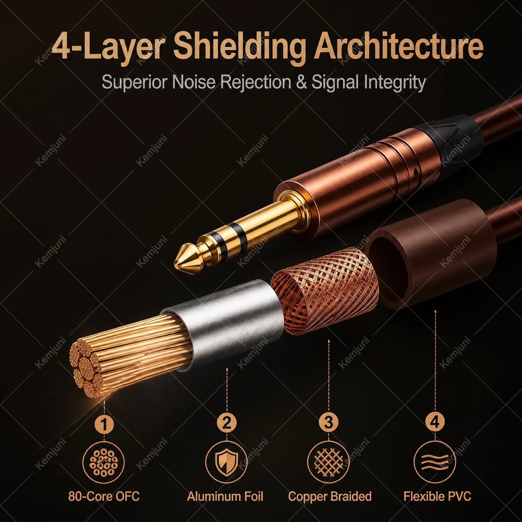 Kemjuni 6.35mm TRS Audio Cable — Stereo Jack Extension for Guitar and Mixers