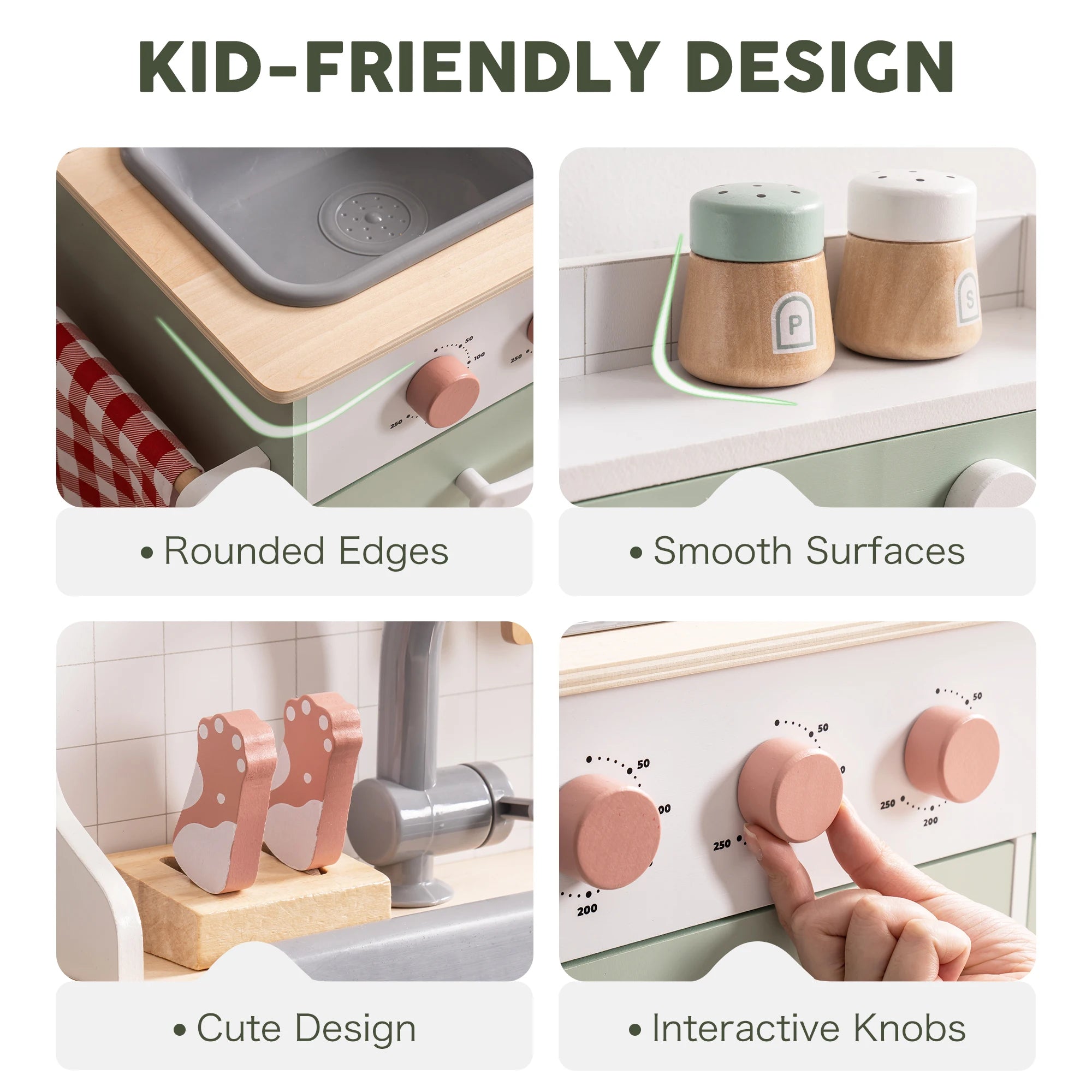 Robud Wooden Play Kitchen Set — Expandable Pretend Play Station with BBQ Grill