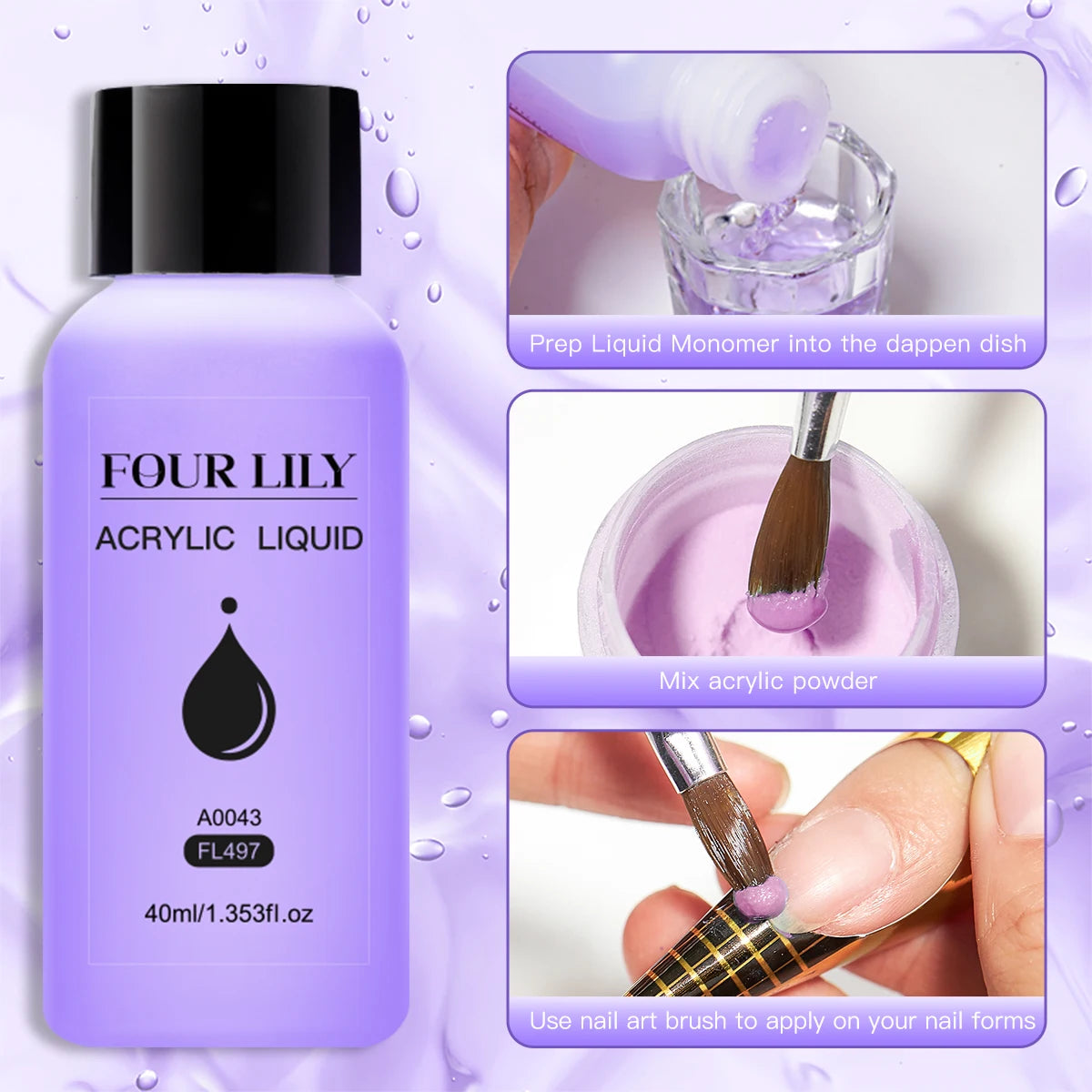 Four Lily Nail Acrylic Powder & Liquid Set — Professional Extension Kit
