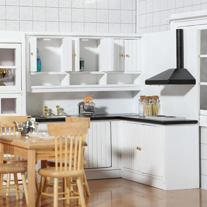 Miniature Wooden Dollhouse Kitchen Set — 1/12 Scale Furniture Decor