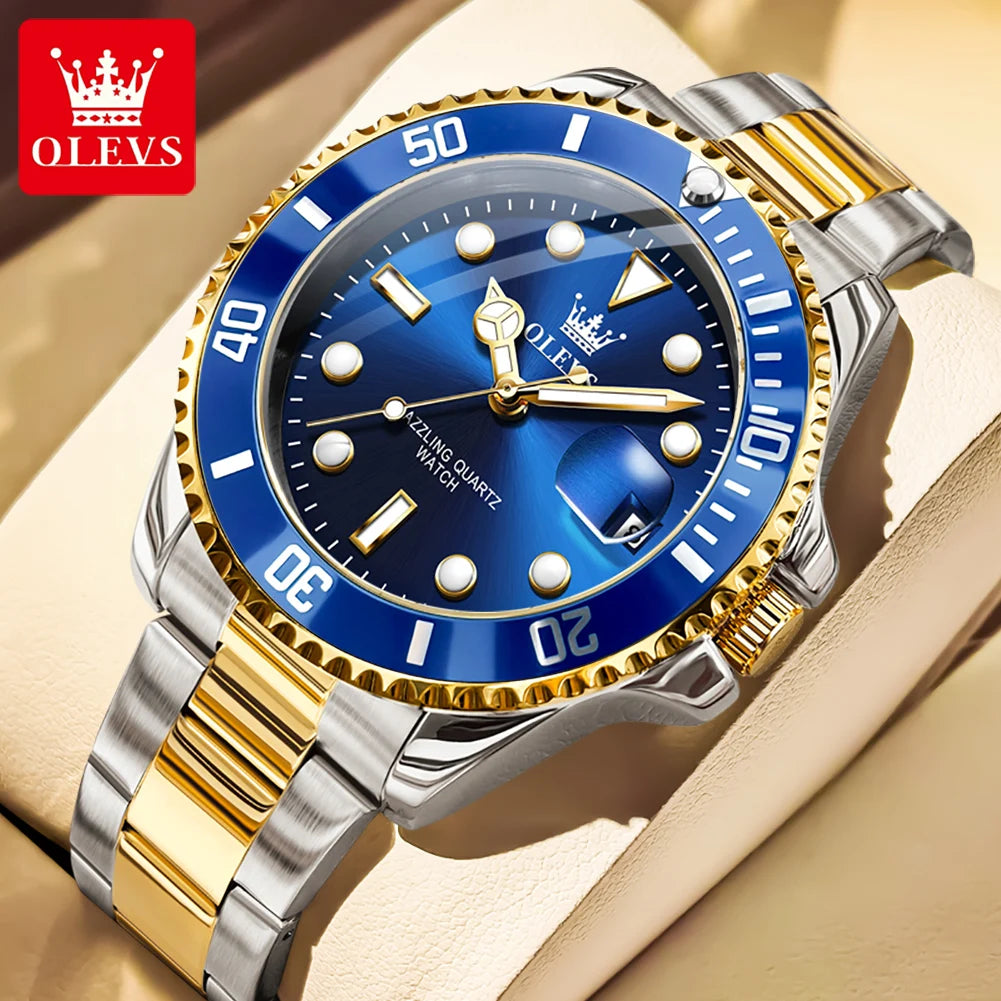 OLEVS 5885 Men's Quartz Watch — Stainless Steel Luxury Style with Auto Date