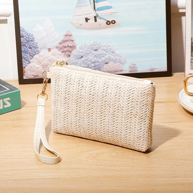 Woven Straw Wristlet Clutch — Stylish Beach Wallet & Phone Pouch