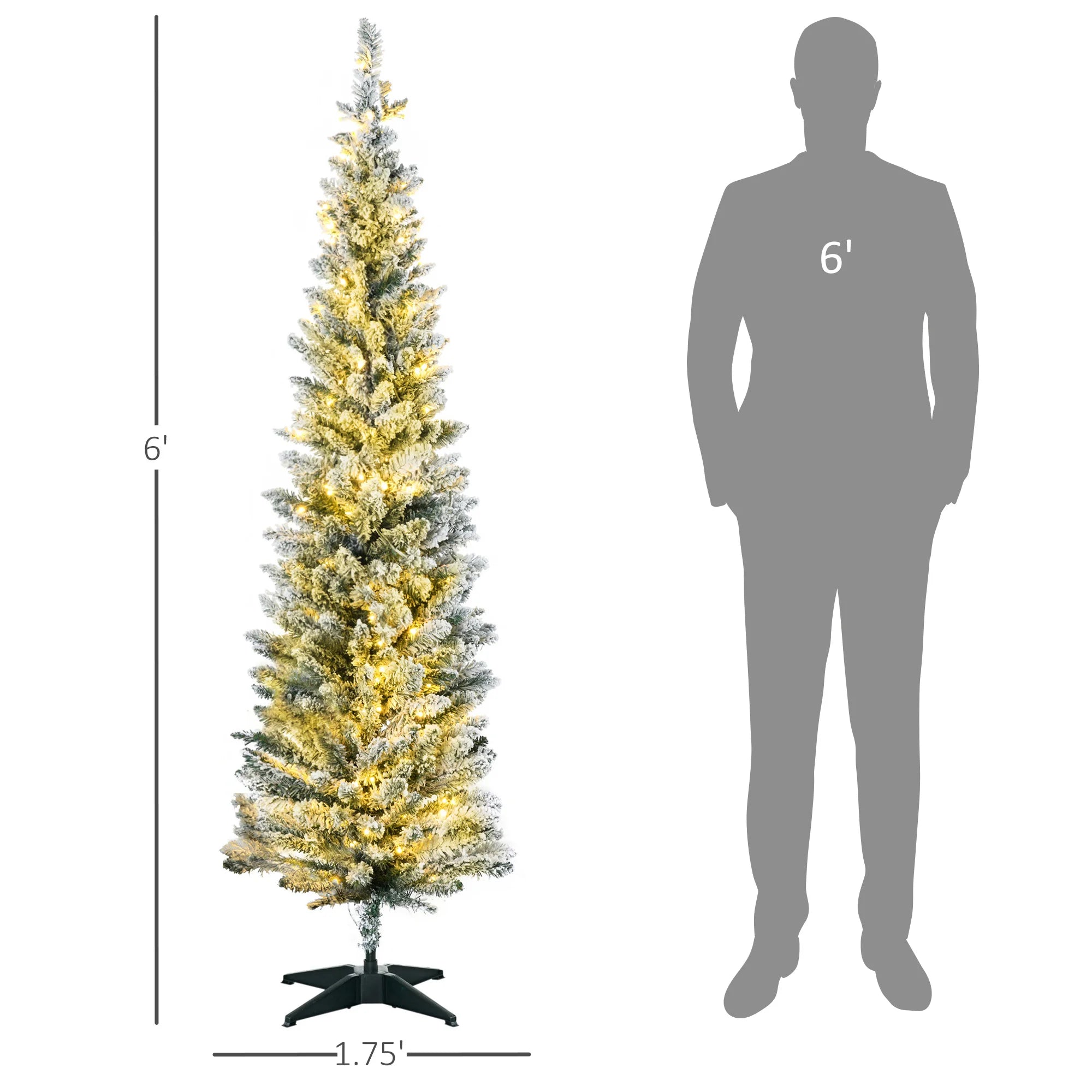 HOMCOM 6' Prelit Artificial Christmas Tree — Slim Design with Warm White LED Lights