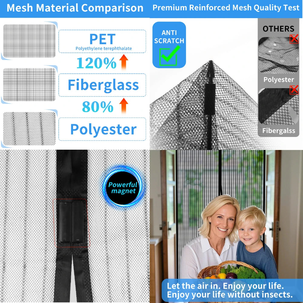 Magnetic Mesh Door Curtain — Automatic Closing Insect Screen