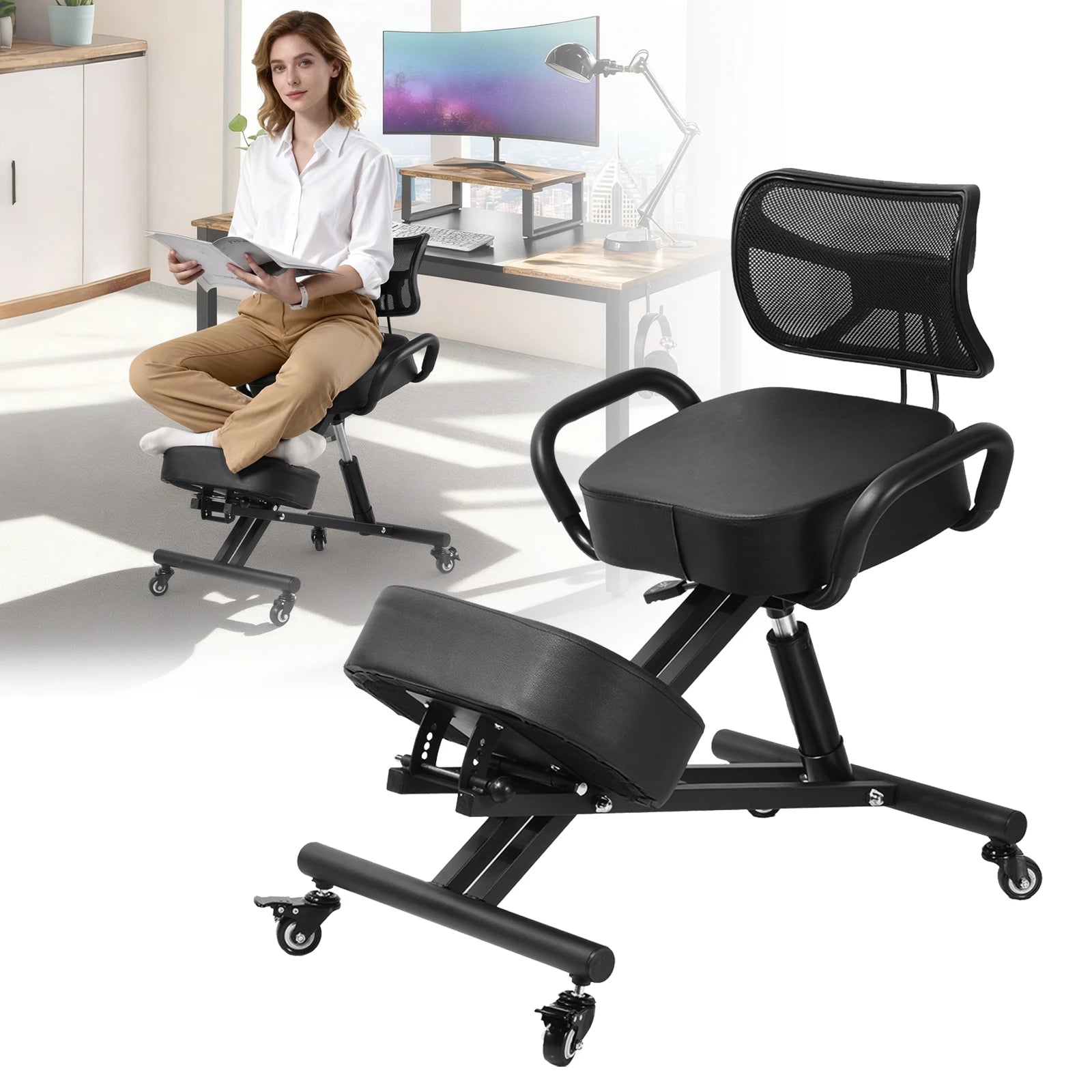 Ergonomic Kneeling Chair — Adjustable Back Support for Office Work