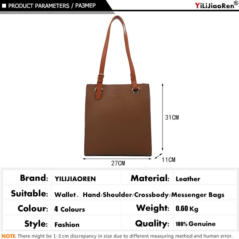Biutefo Elegant Leather Tote Bag — Large Capacity Shoulder Handbag