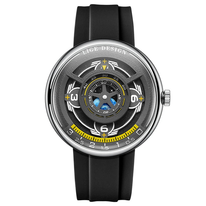 LIGE Sporty Men's Quartz Watch — Blue Planet Dial with Luminous Hands