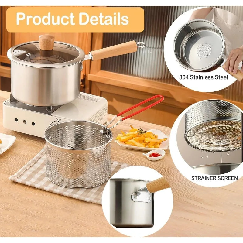 Stainless Steel Deep Fryer Pot — Compact Stove Top Frying Set with Lid