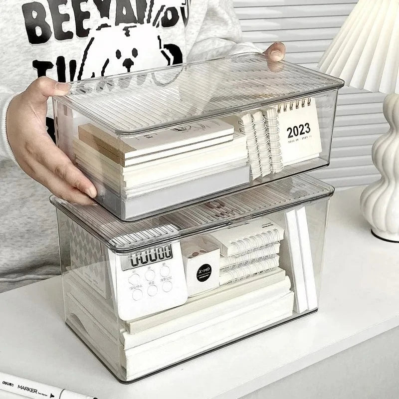 YIYUEQIANLI Desktop Storage Box — Transparent Organizer with Lid