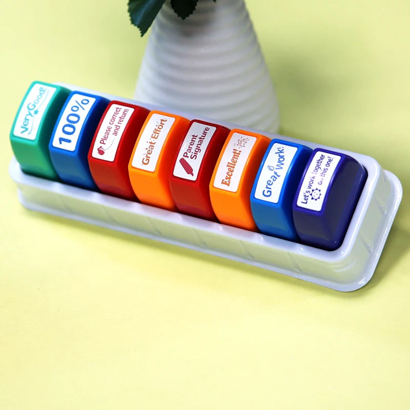 Automatic Inking Teacher Stamps — Set of 8 Classroom Grading Tools