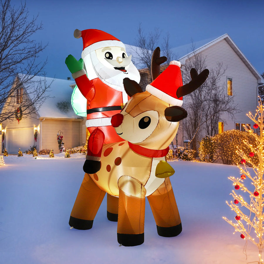 7FT Inflatable Santa Claus and Reindeer — Festive Outdoor Christmas Decor