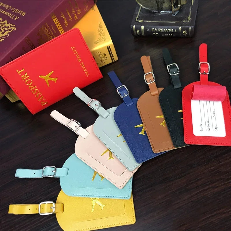 eTya PU Leather Luggage Tag & Passport Cover Set — Travel Identification Accessories