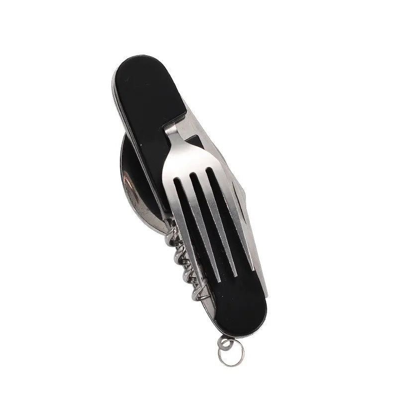 6-in-1 Stainless Steel Camping Cutlery Set — Portable Folding Outdoor Kit