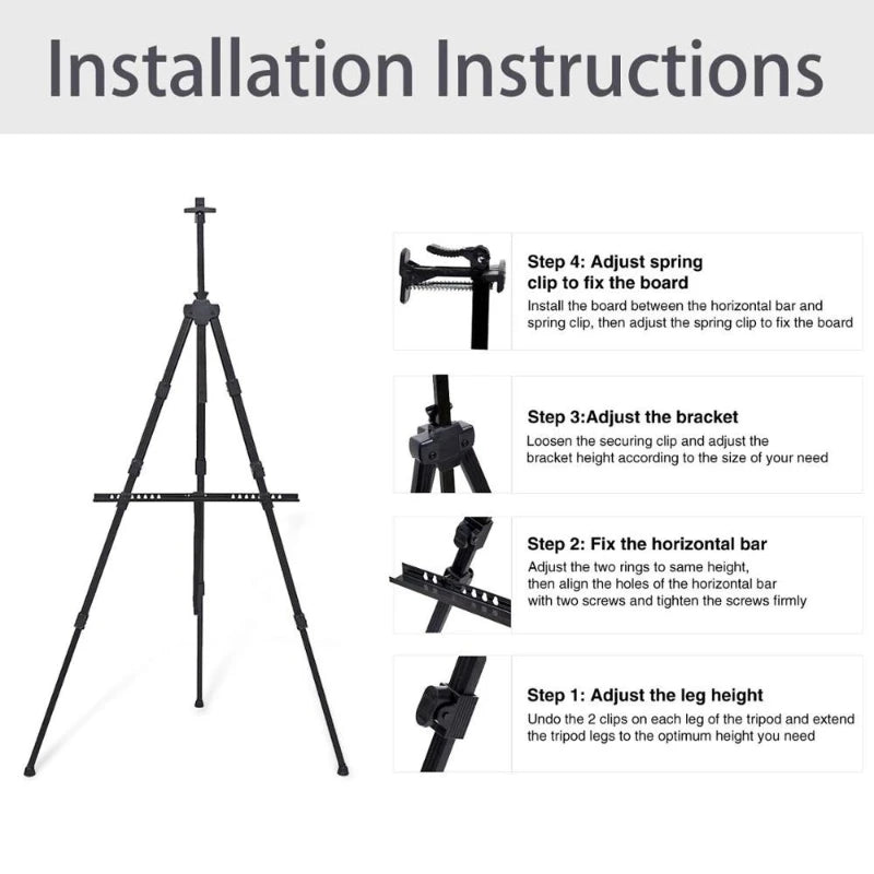 Portable Aluminum Alloy Sketch Easel — Foldable Adjustable Tripod Stand