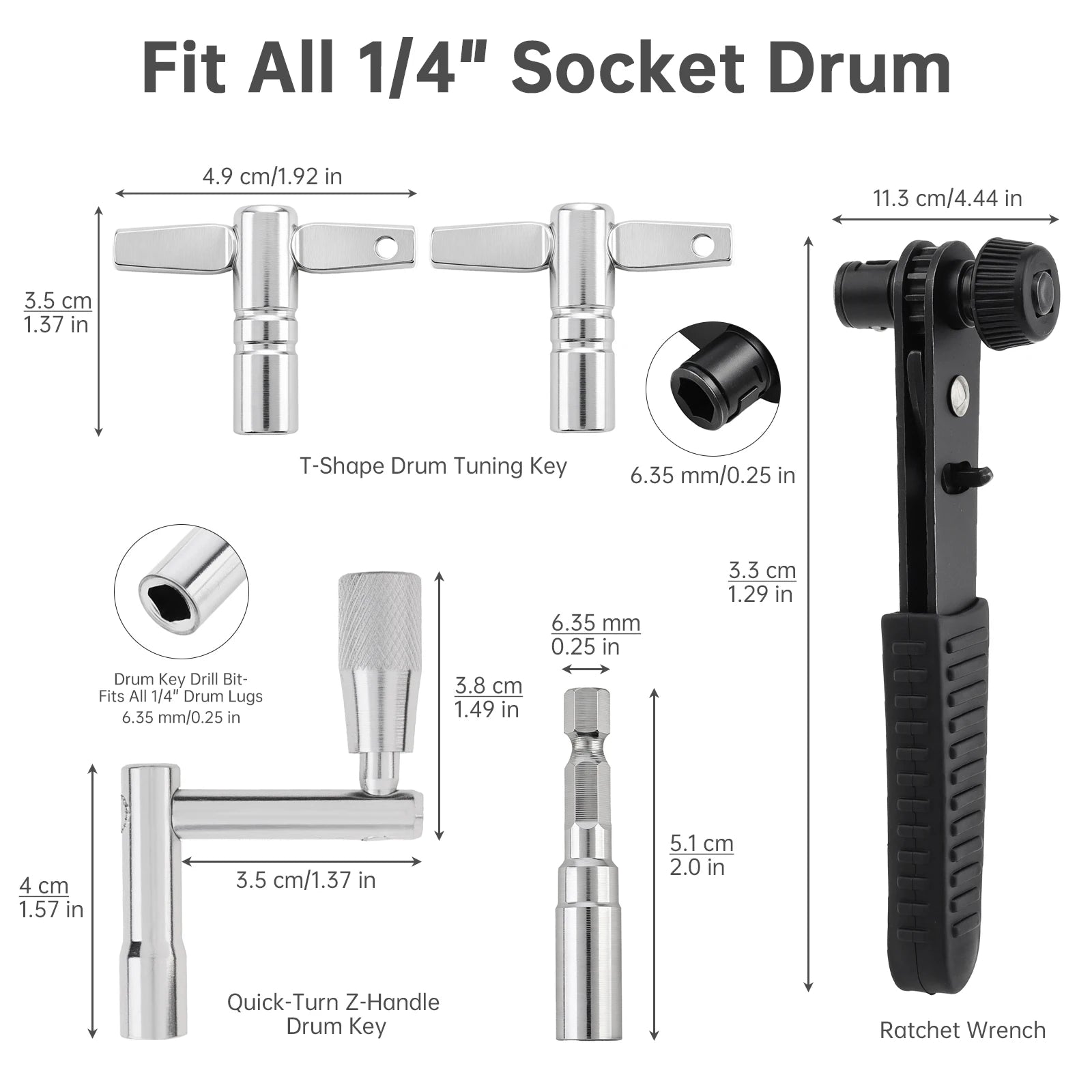 MuzcYM 5-Piece Drum Tuning Key Kit — Professional Maintenance Set