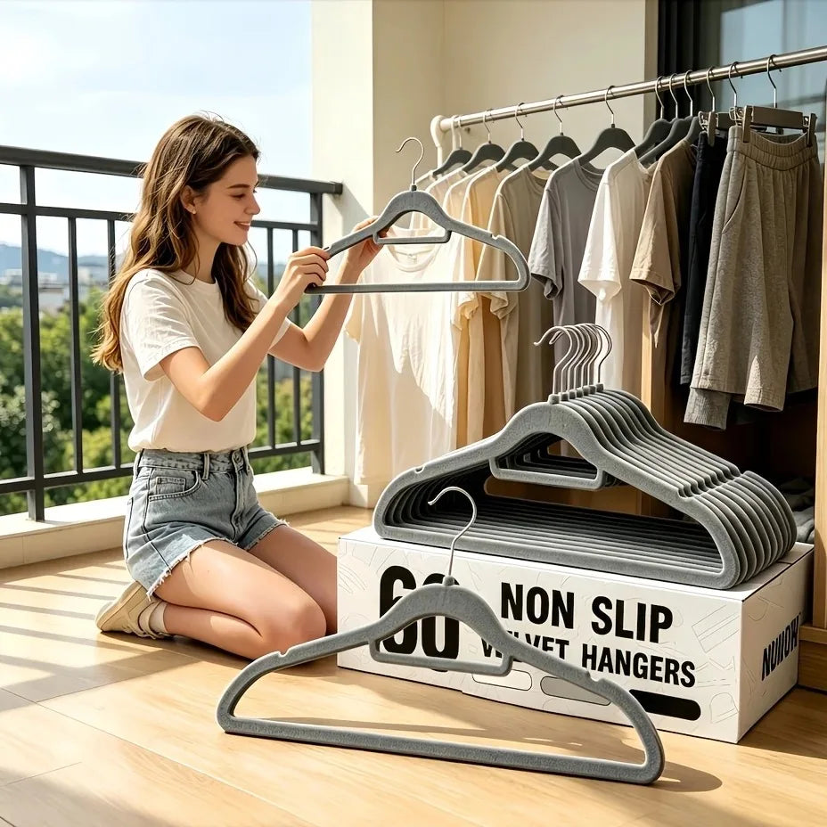 Non-Slip Velvet Clothes Hangers — Space-Saving Wardrobe Organizer