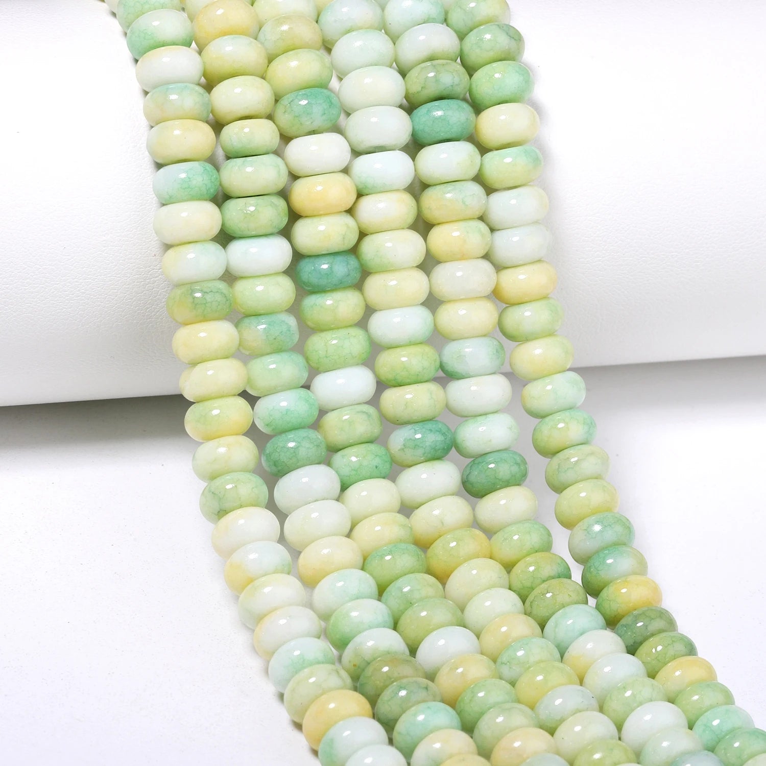 Gradient Green and Yellow Jade Beads — Abacus Shape Crystal Rondelle Spacers