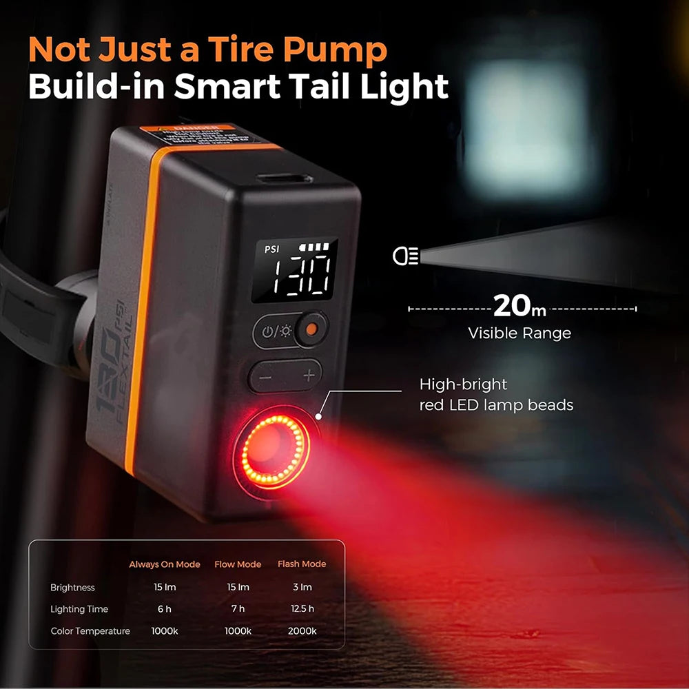 flextailgear Tiny Bike Pump ACS — Mini Electric Inflator with Pressure Gauge