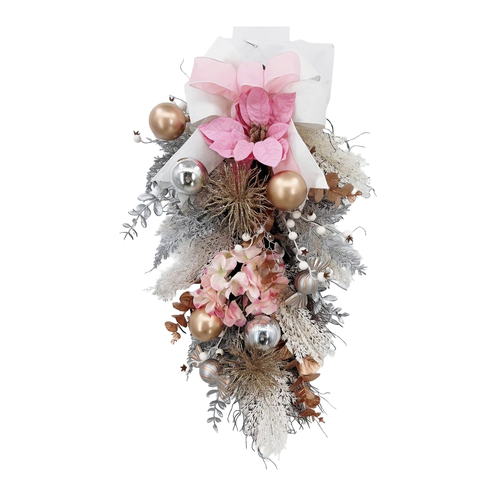 GAOMON Pink Christmas Teardrop Wreath — 30 Inch Artificial Holiday Swag