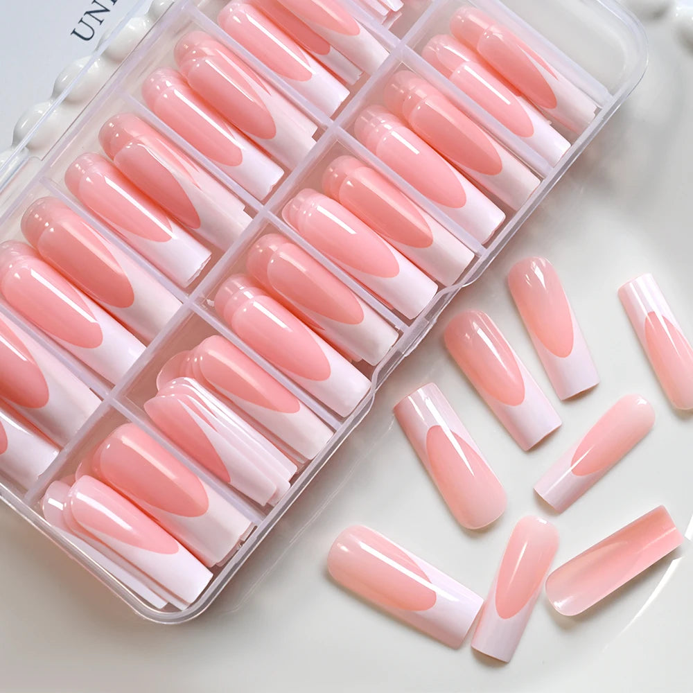 MAFANAILS Pink French Press On Nails — Long Square Full Cover Set