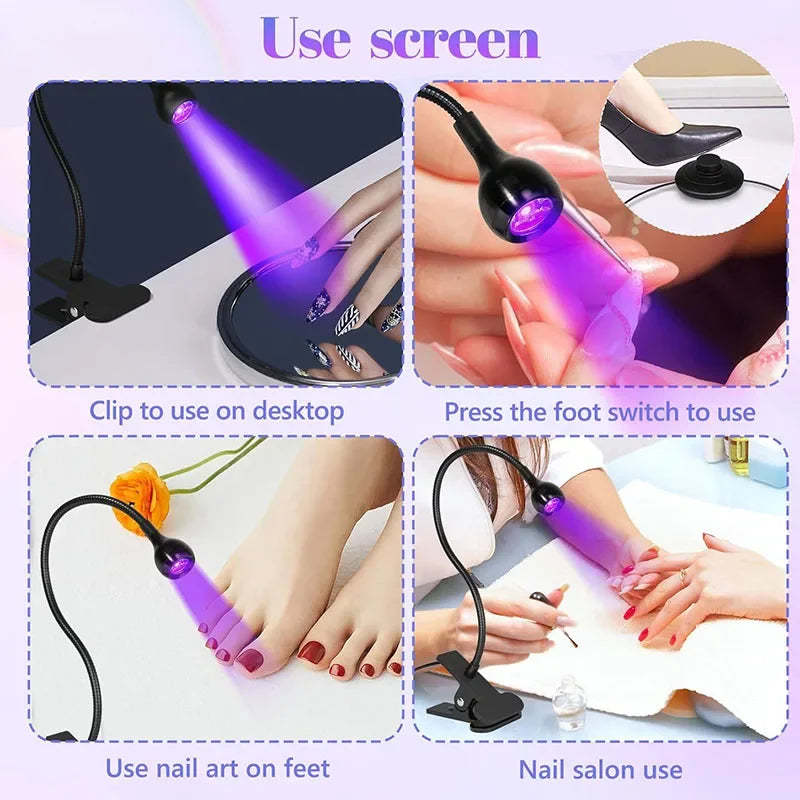UV LED Nail Dryer Lamp — Desktop Gel Polish Curing Tool with Foot Pedal
