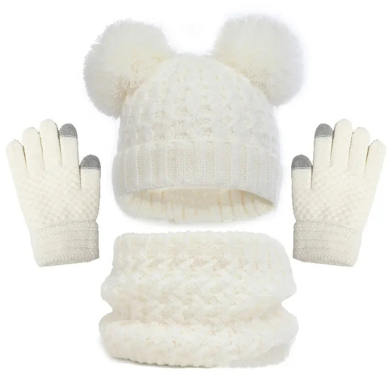 Kids Knitted Winter Accessory Set — Warm Hat, Scarf, and Gloves 3-Piece Kit