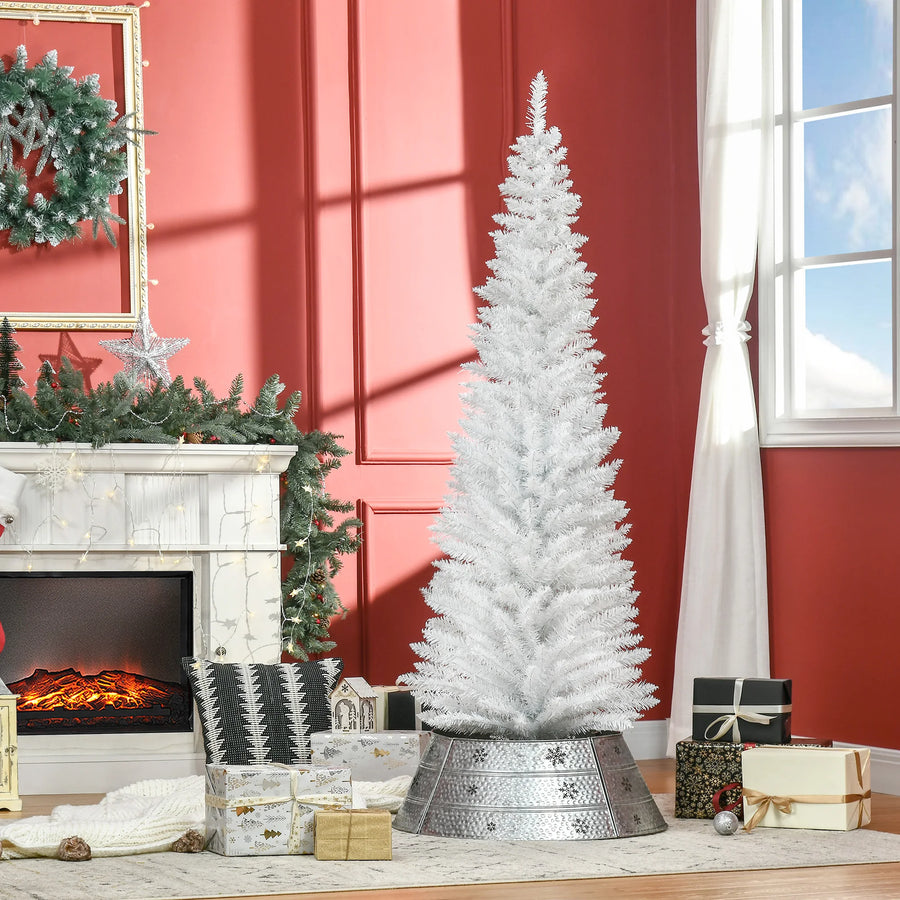 HOMCOM 6ft Artificial White Christmas Tree — Slim Pencil Style Holiday Decor