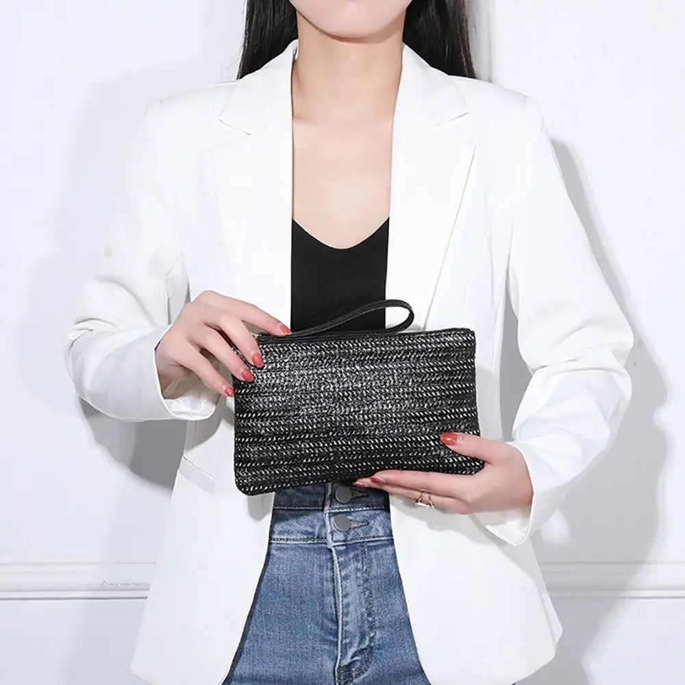 Woven Straw Wristlet Clutch — Stylish Bohemian Beach Bag & Wallet