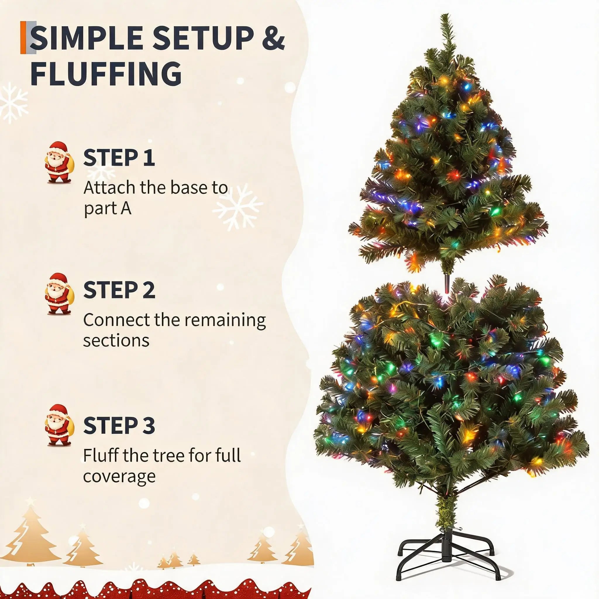 GAOMON 6FT Pre-Lit Artificial Christmas Tree — Full Spruce Design with LED Lights