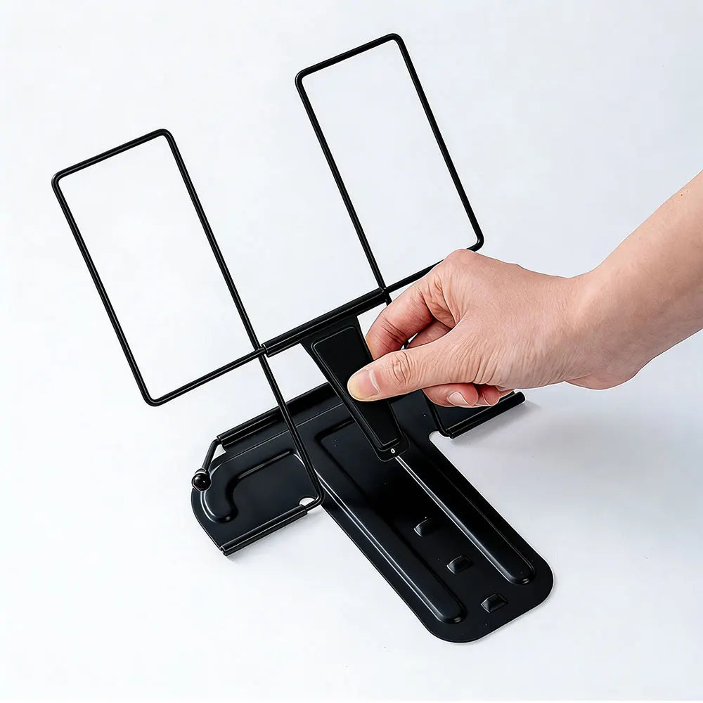 Adjustable Metal Book Stand — Portable Folding Reading Holder for Tablets and Recipes