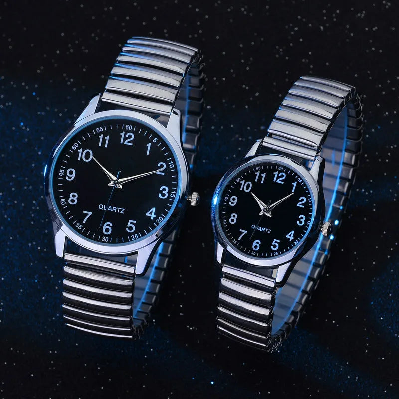 Fashion Couple Quartz Watches — Simple Arabic Dial with Elastic Band