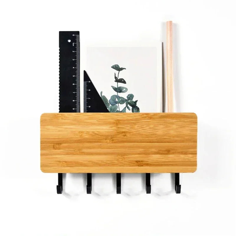 Bamboo Wall Key Hanger — Multi-Hook Organizer for Home Entryways