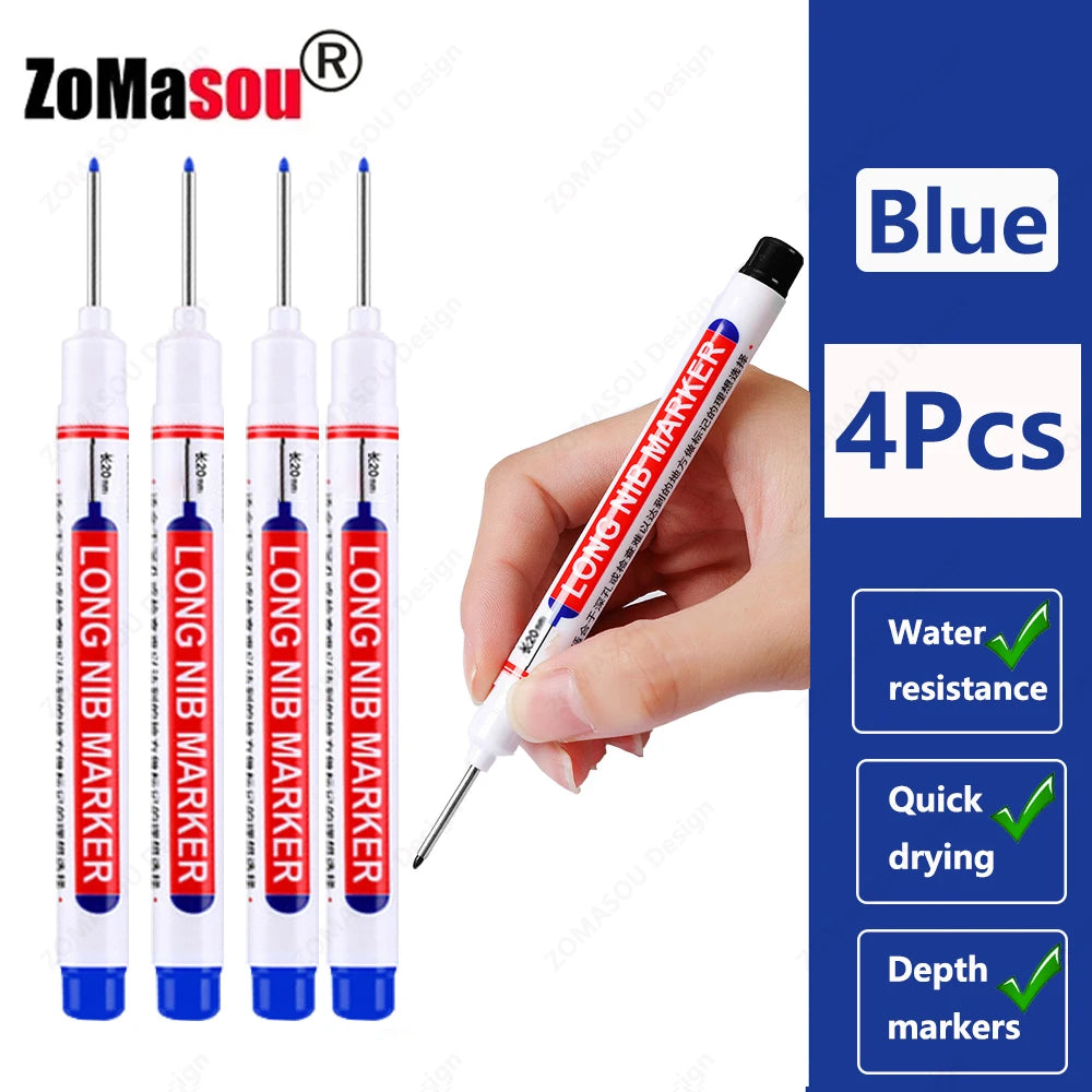 Deep Hole Marker Pen — Waterproof Long Head Woodworking Tool
