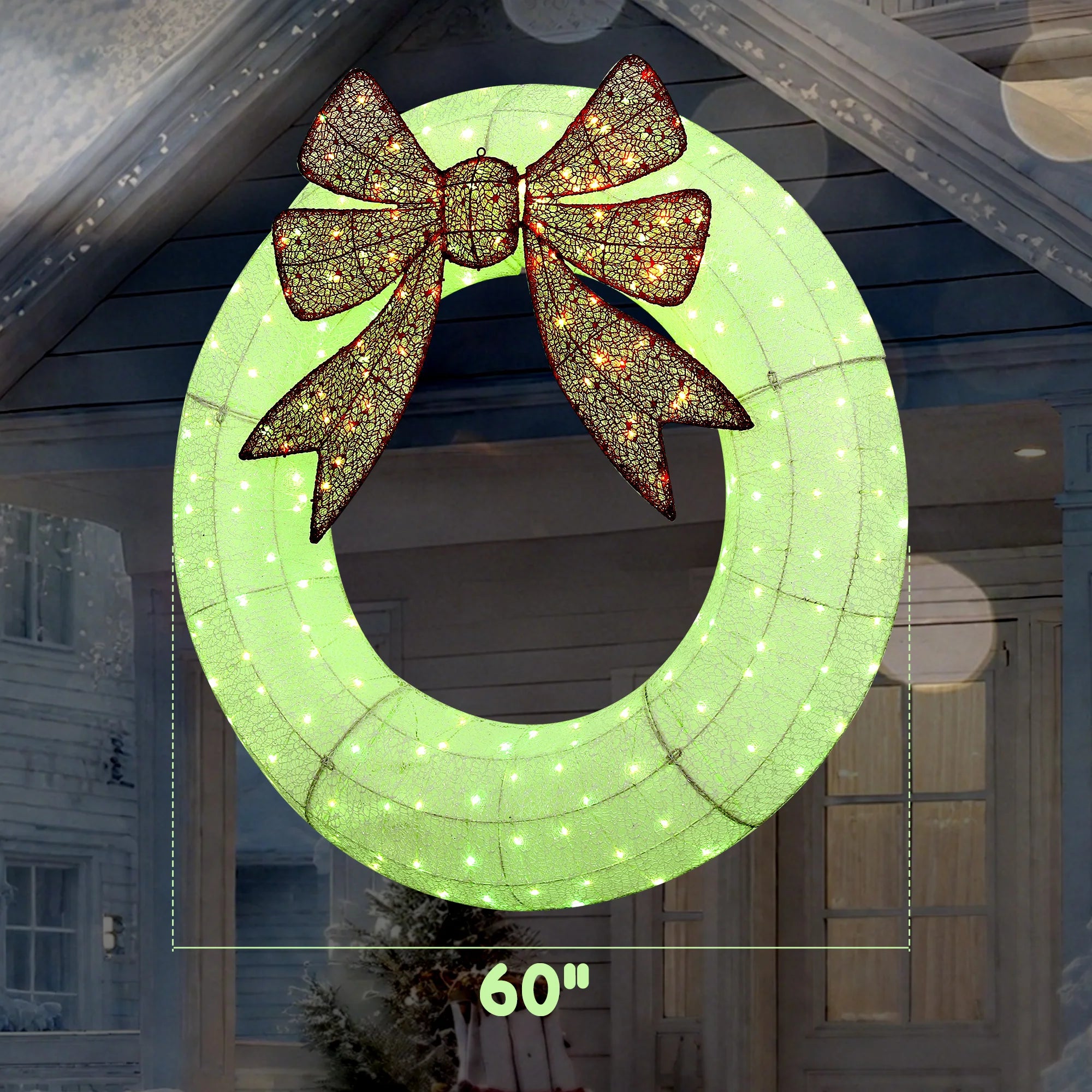 Outsunny 60 Inch Lighted Christmas Wreath — Dual Color LED Holiday Decor