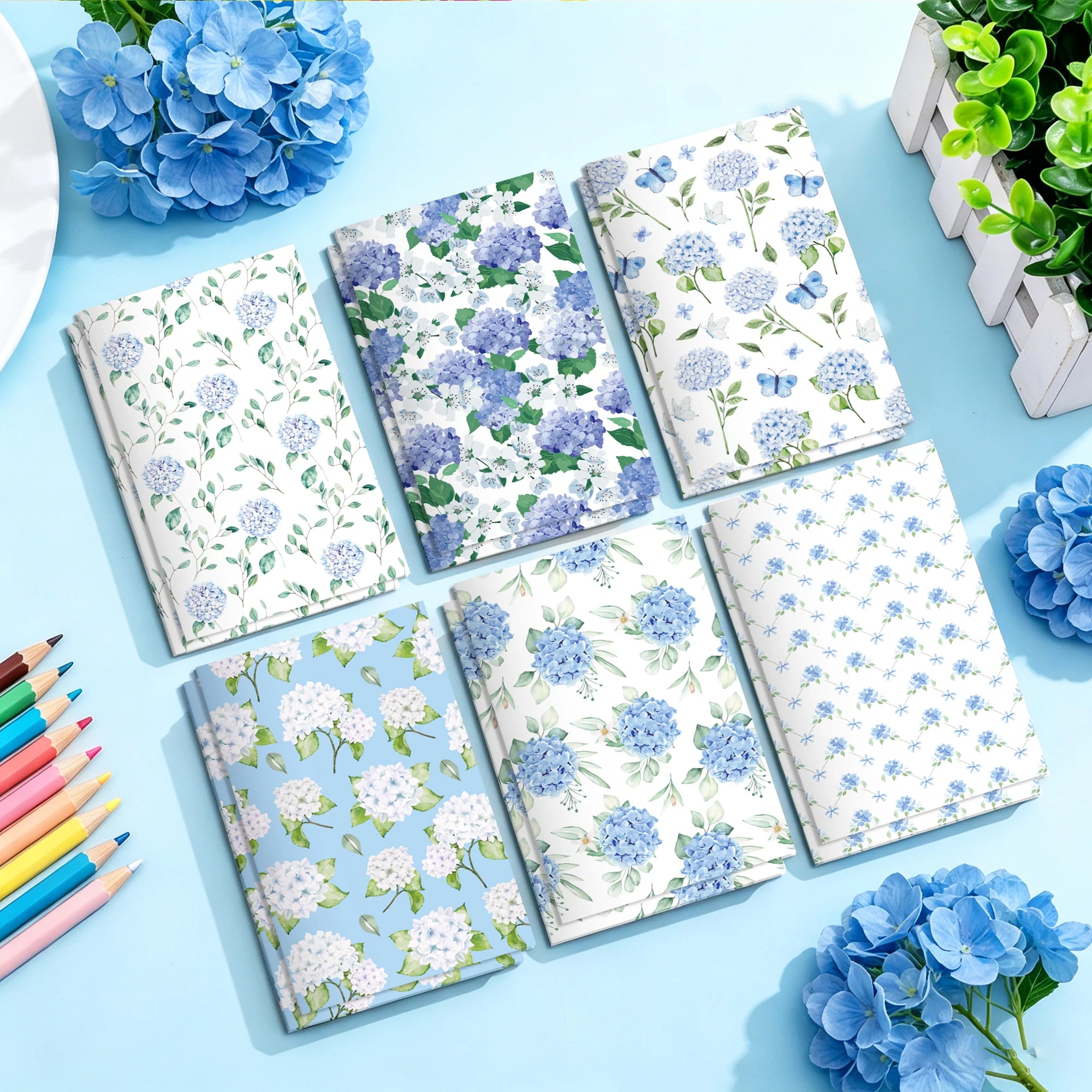 Hydrangea Macrophylla Flower Mini Notebooks — Portable Pocket Diary Set