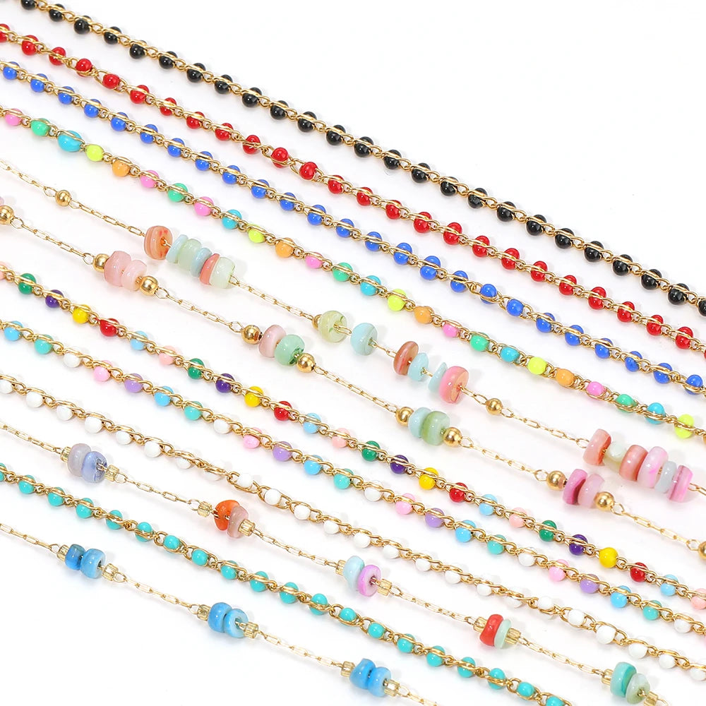 Semitree Enamel Twisted Bead Chain — 1 Meter Stainless Steel Jewelry Wire