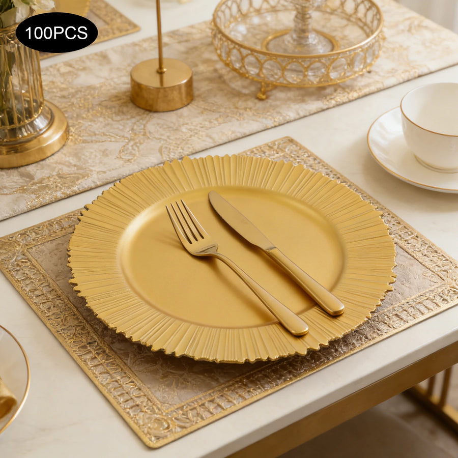 Gold Scalloped Charger Plates — 100-Pack Elegant Table Decor for Weddings