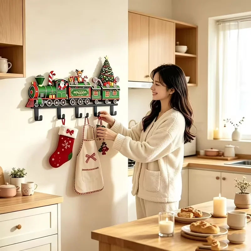 Christmas Train Wall Hook Rack — Festive Multi-Functional Storage Organizer