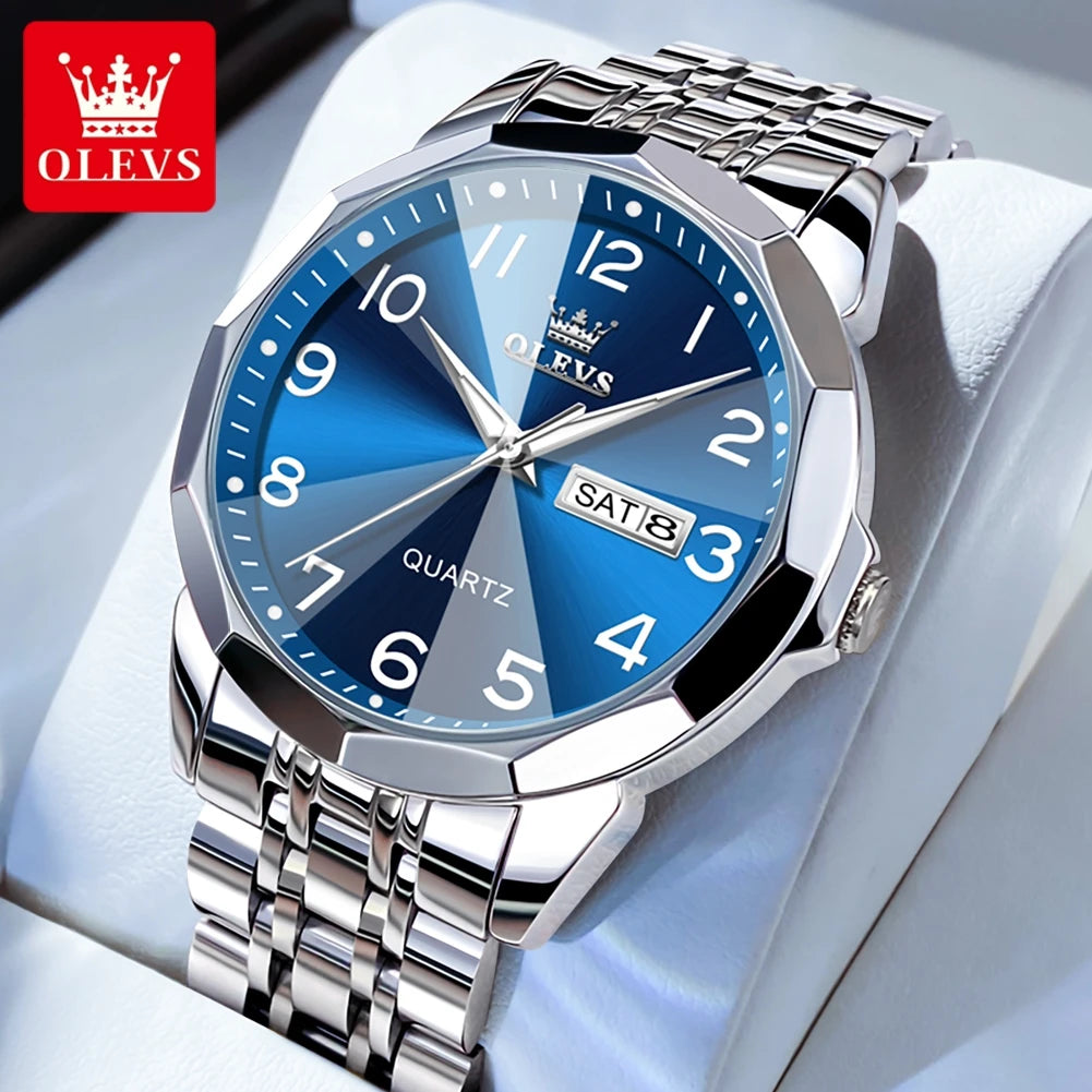 OLEVS 9970 Quartz Wristwatch — Stainless Steel Men's Watch with Date Display