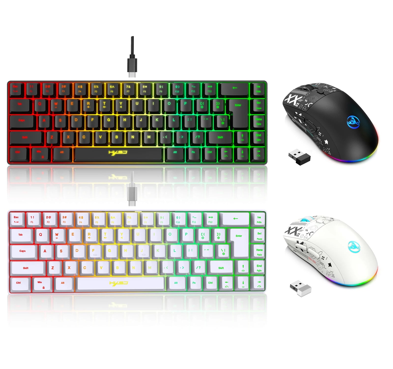 HXSJ 60% Gaming Keyboard and Mouse Combo — RGB Wired & Wireless Set