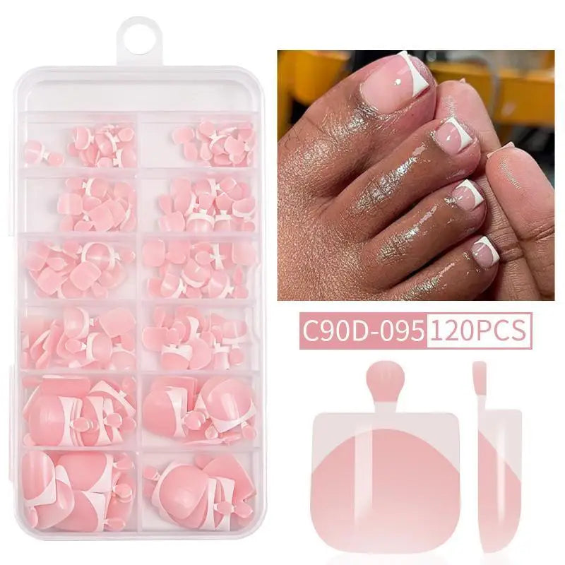 BMPEIC Nude Pink Press On Toenails — Glossy French Tip Square Design