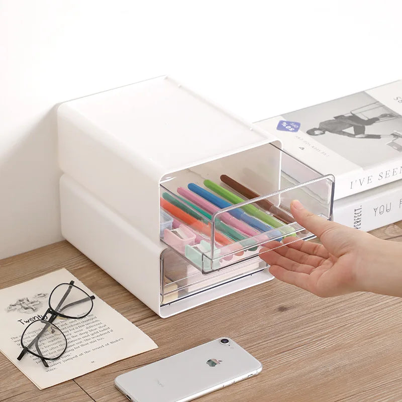 Stackable Desktop Storage Drawer — Clear Multi-Scene Organizer for Office and Home