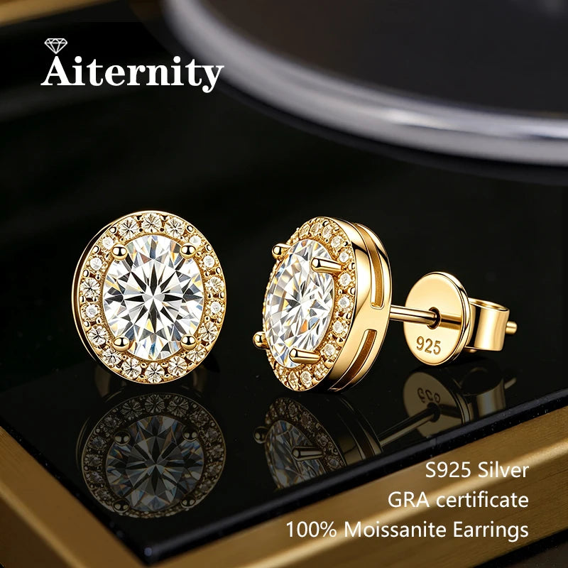 AITERNITY Moissanite Stud Earrings — Elegant S925 Silver Wedding Jewelry