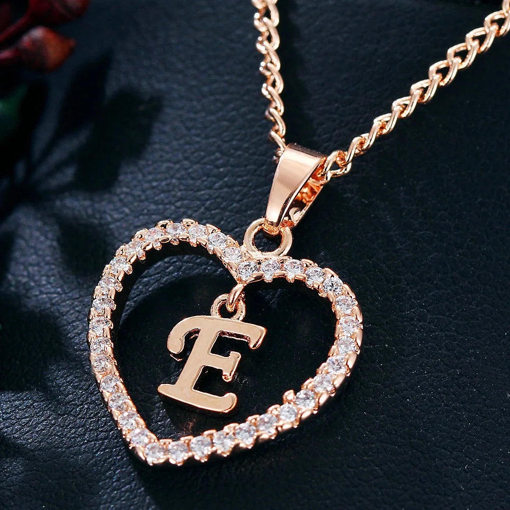 Customizable Initial Heart Pendant Necklace — Zircon Accented Jewelry